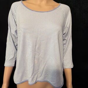 Lake Pajama Top Medium White Blue Striped Blue Trim Pima Cotton Sleepwear READ